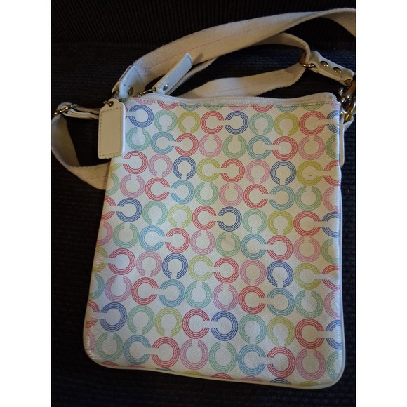 COACH WAVERLY SIGNATURE CROSSBODY‎ SWINGPACK WHITE PINK BLUE GREEN 43625 - Picture 2 of 3